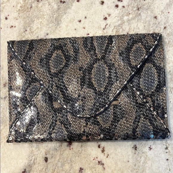 BCBG Max Azria Snake Print Sequin Clutch - Picture 1 of 7